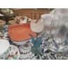 BOUGEOIR TULIPE METAL TURQUOISE ET VERRE VINTAGE EN L ETAT