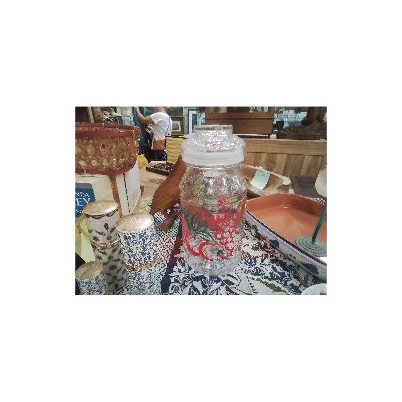POT DE CONSERVATION VINTAGE EN VERRE DESSIN RAISIN