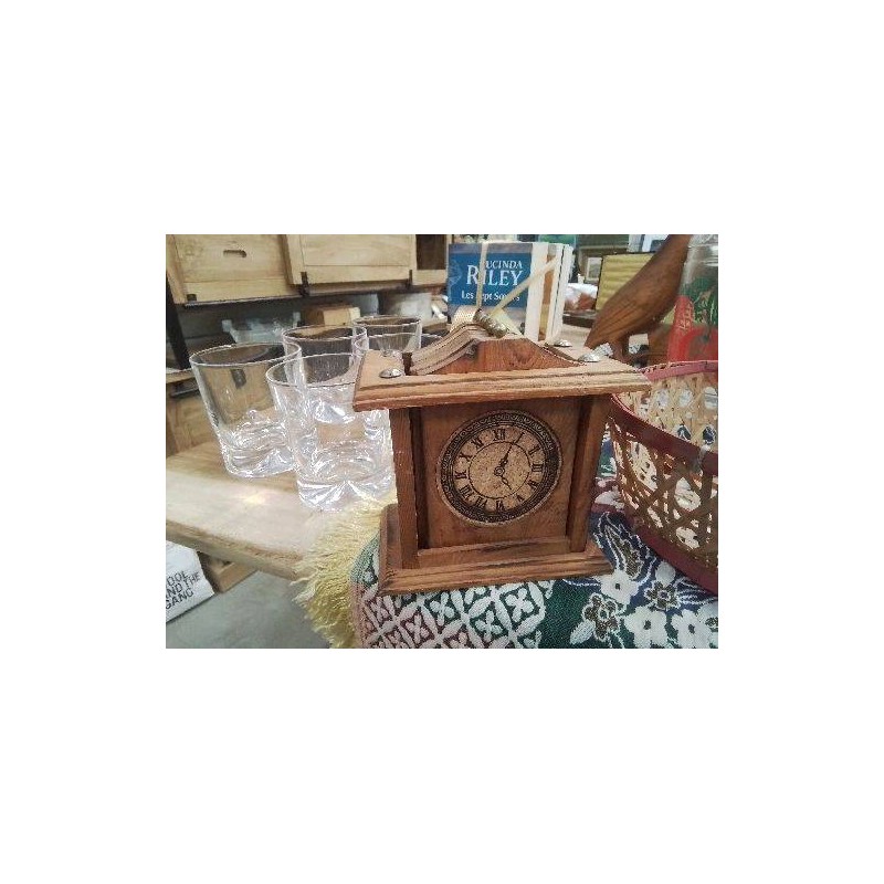 PORTE SOUS VERRE VINTAGE DECORS HORLOGE EN LIEGE 