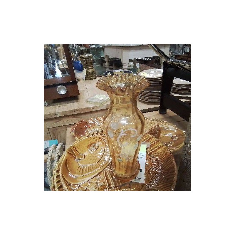 VASE DENTELÉ EN VERRE SOUFFLÉ PEINT MAIN VINTAGE MM