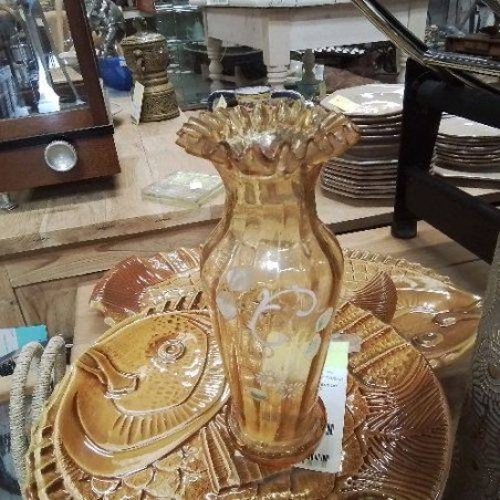 VASE DENTELÉ EN VERRE SOUFFLÉ PEINT MAIN VINTAGE MM