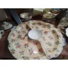 PLAT DE SERVICE VINTAGE LIMOGES JAUNE FLEURI ET 8 COUPELLES
