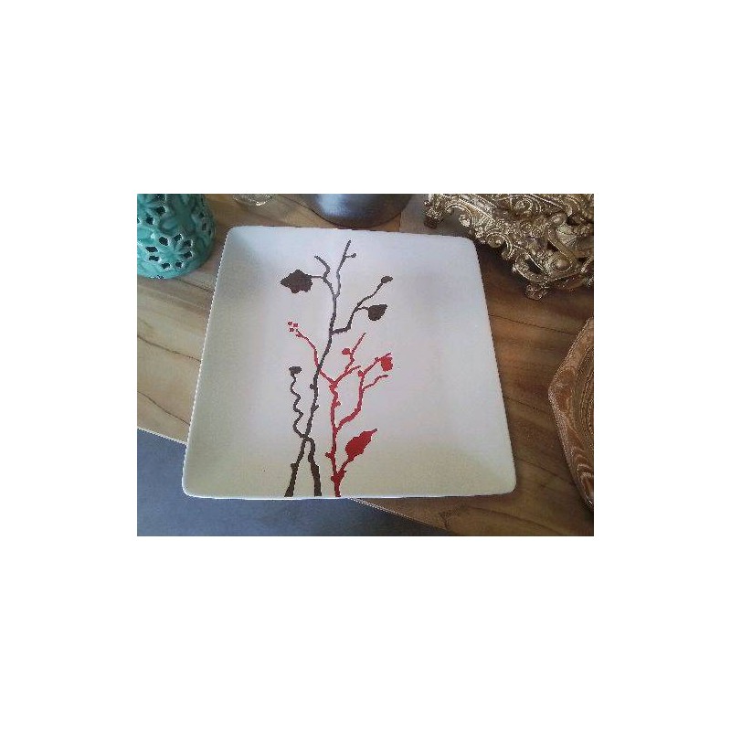 ASSIETTE CARRE DECOR ROUGE NOIR
