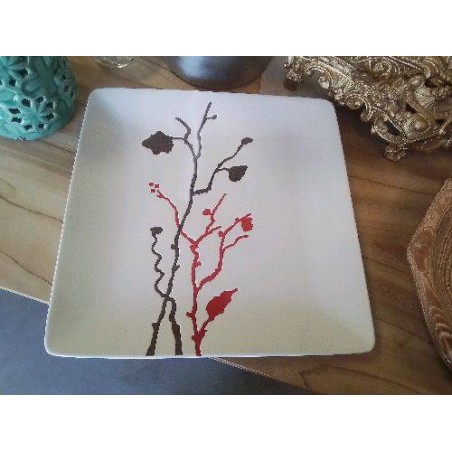 ASSIETTE CARRE DECOR ROUGE NOIR