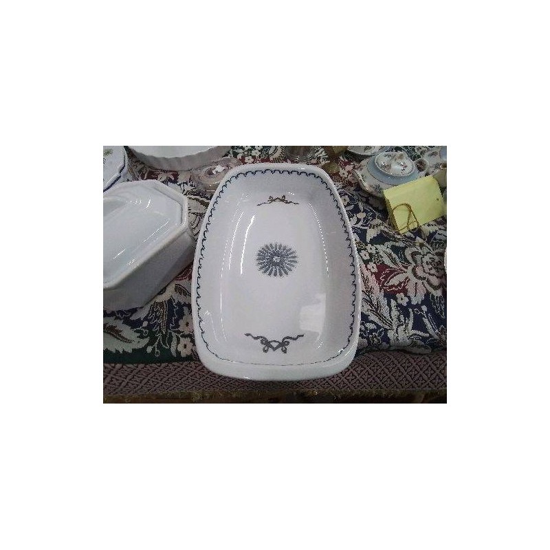 PLAT RECTANGULAIRE PORCELAINE DE PARIS BLANC RUBAN FLEUR