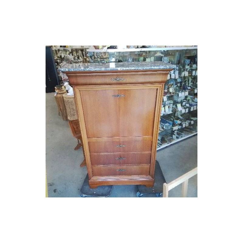 SECRETAIRE ACAJOU D MARBRE GRIS + CLÉ F5