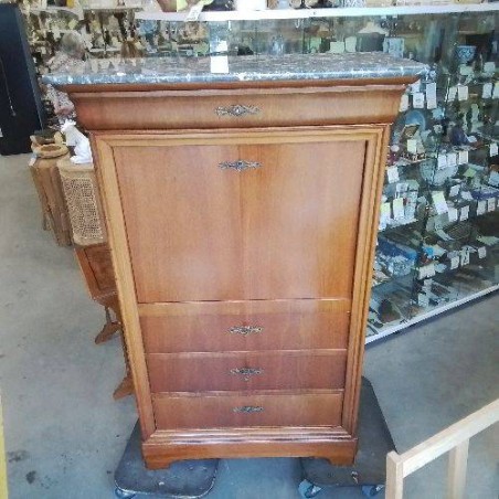 SECRETAIRE ACAJOU D MARBRE GRIS + CLÉ F5