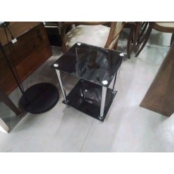 GUERIDON 2 NIV VERRE NOIR CROME 