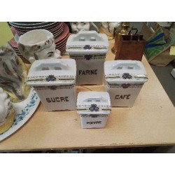 ENS 4 POTS CONDIMENTS FAIENCE FLEURI 