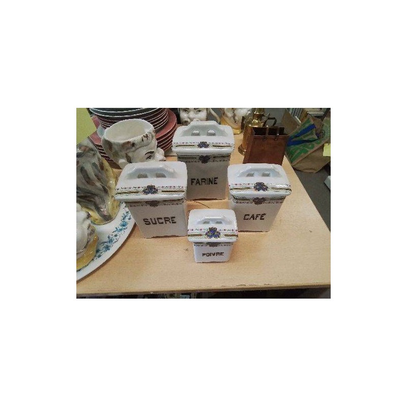 ENS 4 POTS CONDIMENTS FAIENCE FLEURI 