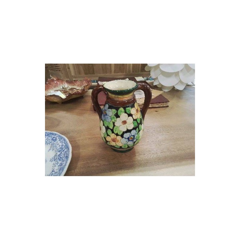 VASE NOIR  FLEURI 2 ANSES