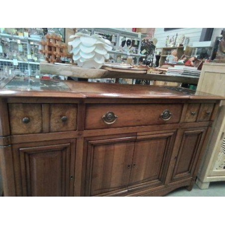 BUFFET MERISIER PLATEAU LOUPE MARBRE NOIR 4 PORTES 3 TIROIRS CLE A 8