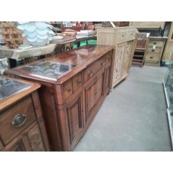 BUFFET MERISIER PLATEAU LOUPE MARBRE NOIR 4 PORTES 3 TIROIRS CLE A 8