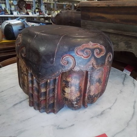 POUF ROND BOIS SCULPTE ANC GM