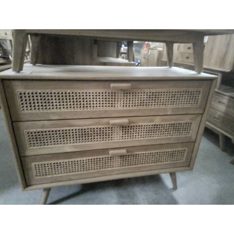 23/SCAND6-MEUBLE TECK 3 TIROIRS 110*45*HT85CM