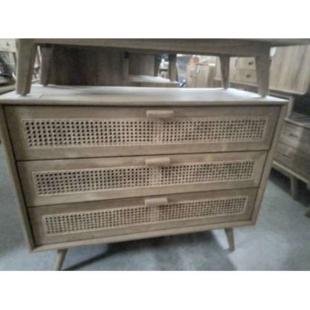 23/SCAND6-MEUBLE TECK 3 TIROIRS 110*45*HT85CM