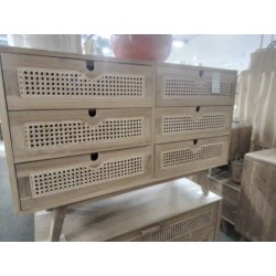 25/-BUFFET TECK ROTIN 6 TIROIRS 120*45*HT80CM