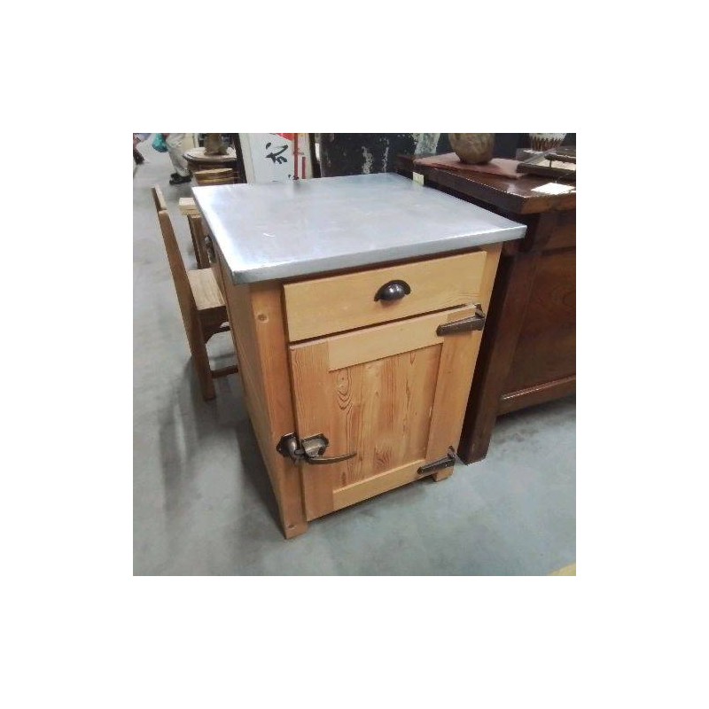 MEUBLE DE CUISINE PIN PORTE TIROIR DESSUS METAL 65*67 HT 91CM