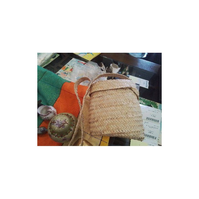 SAC PANIER MM PAILLE TRESSÉE AVEC COUVERCLE