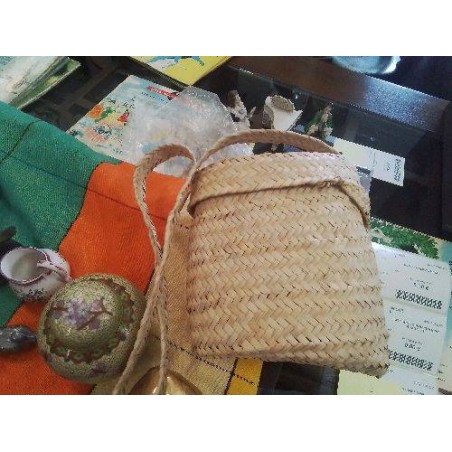 SAC PANIER MM PAILLE TRESSÉE AVEC COUVERCLE