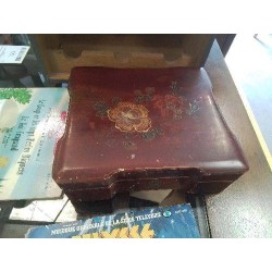 BOITE BOIS LAQUÉE ROUGE FLEURS OISEAUX MM ASIE