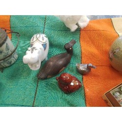 LOT 3 CANARDS MINIATURES BOIS ETAIN CERAMIQUE