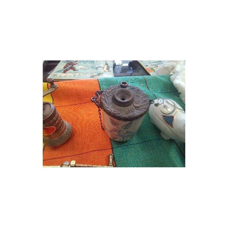 PIPE A EAU OPIUM PORCELAINE ET METAL ANCIENNE CHINE