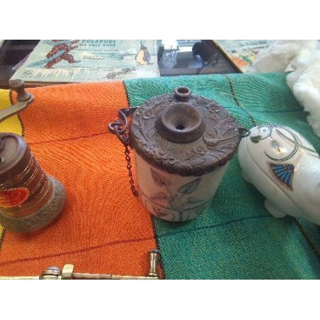 PIPE A EAU OPIUM PORCELAINE ET METAL ANCIENNE CHINE