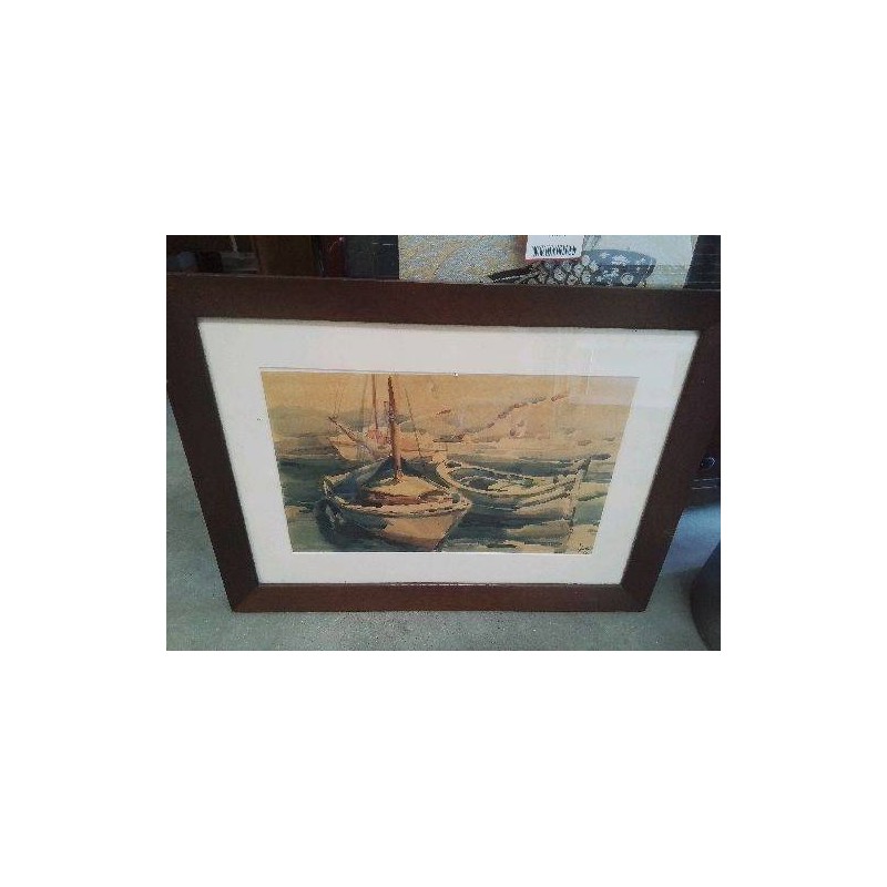 CADRE GM AQUARELLE BATEAUX SIGNEE 