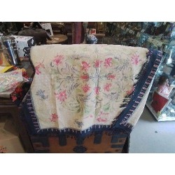 CARRÉ TISSU TOUR BLEU DÉCOR FLEURS ROSES