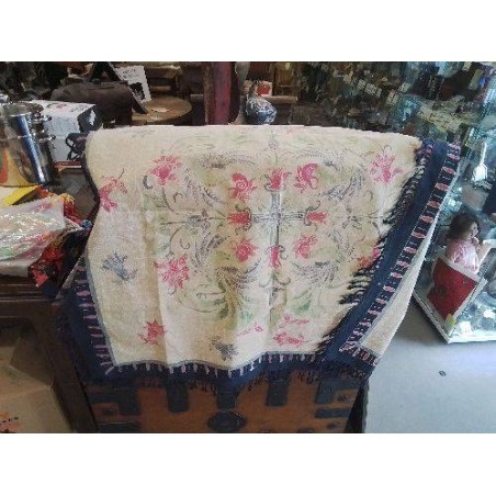 CARRÉ TISSU TOUR BLEU DÉCOR FLEURS ROSES