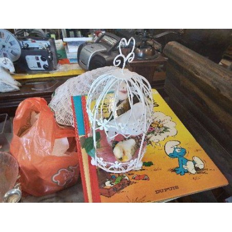 CAGE METAL AVEC 3 OISEAUX ARTIFICIELS