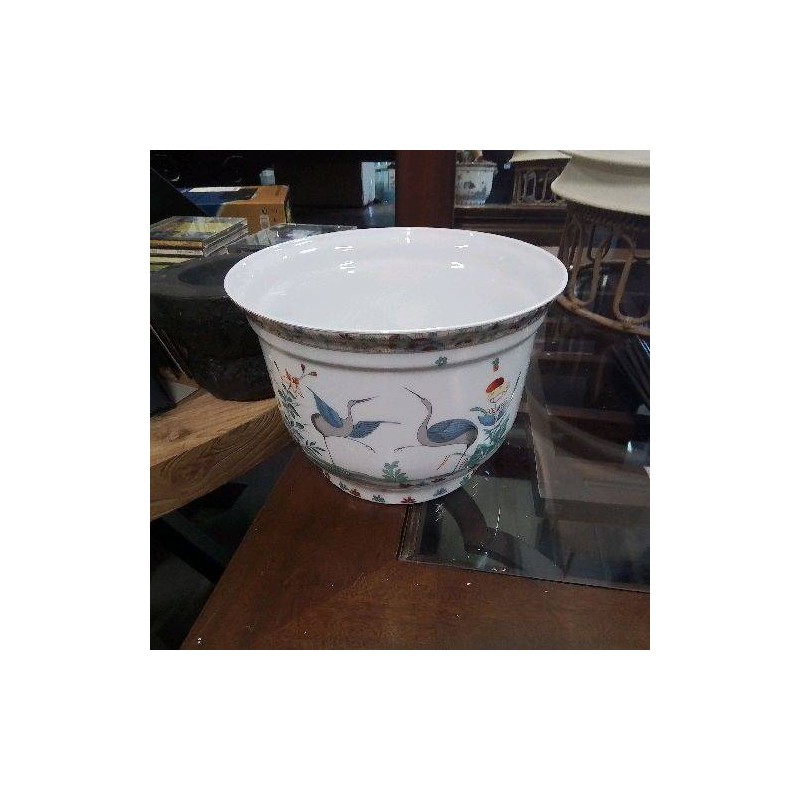 CACHE POT PORCELAINE FLEURI OISEAUX CHANTILLY 