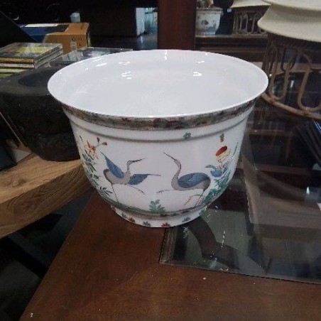 CACHE POT PORCELAINE FLEURI OISEAUX CHANTILLY 