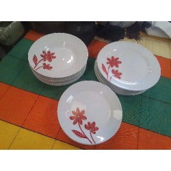 LOT ASSIETTES BLANC DECOR FLEURS ROUGES