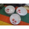 LOT ASSIETTES BLANC DECOR FLEURS ROUGES