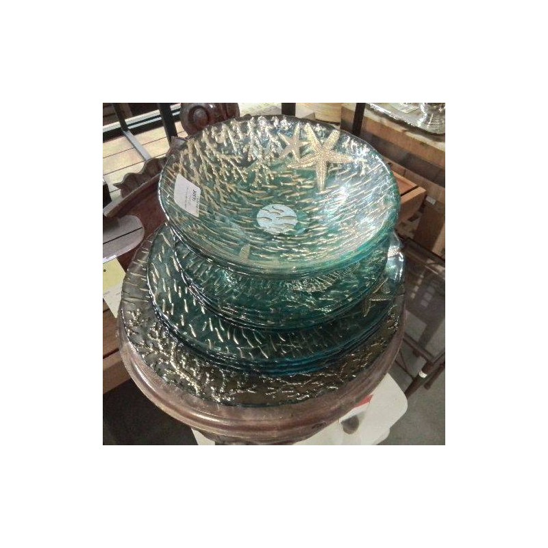 LOT ASSIETTES PLAT VERRE MOTIFS CORAIL DORÉ 