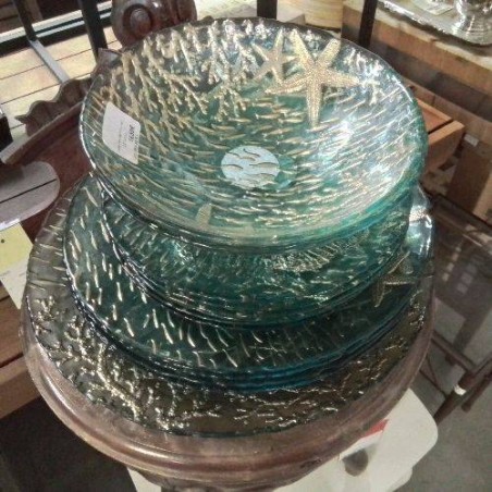 LOT ASSIETTES PLAT VERRE MOTIFS CORAIL DORÉ 