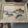 CADRE DORÉ PEINTURE PORT PÊCHE 
