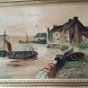 CADRE DORÉ PEINTURE PORT PÊCHE 