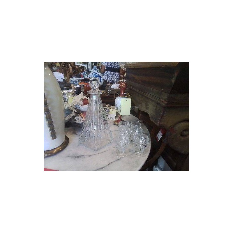 CARAFE+6 VERRES ART DECO VERRE MOULÉ 