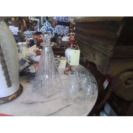 CARAFE+6 VERRES ART DECO VERRE MOULÉ 