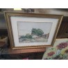 AQUARELLE MAISONS PAYSAGE CADRE DORÉ J ED CANTE 