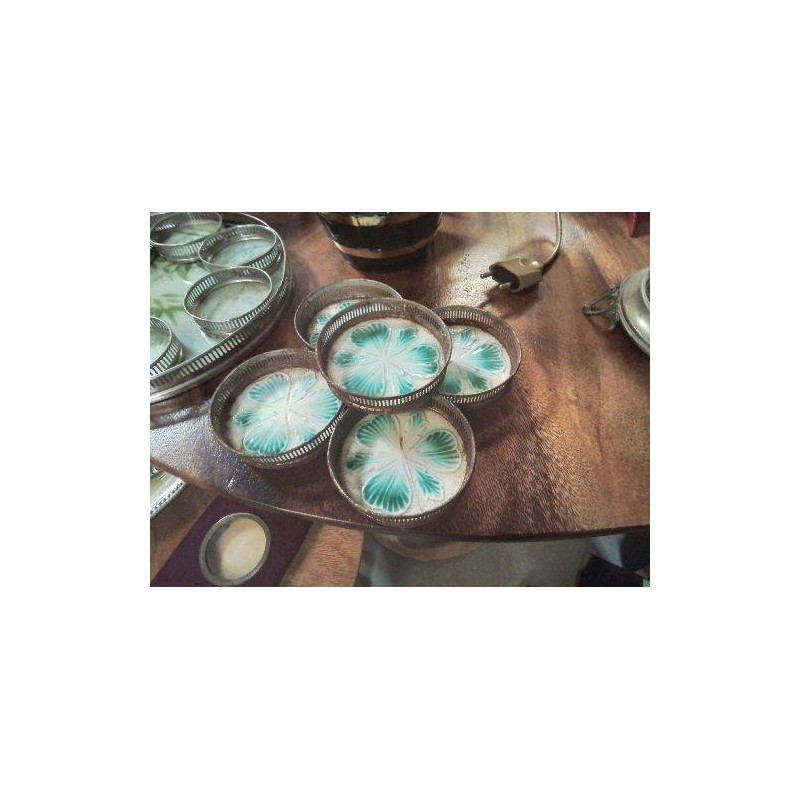 LOT 5 DESSOUS DE VERRE METAL FAIENCE FLEURI BLC VERT