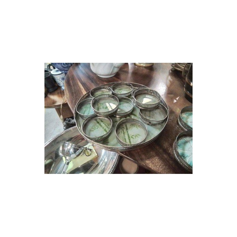 PLATEAU ET DESSOUS DE VERRE METAL VERRE DECO BAMBOU 