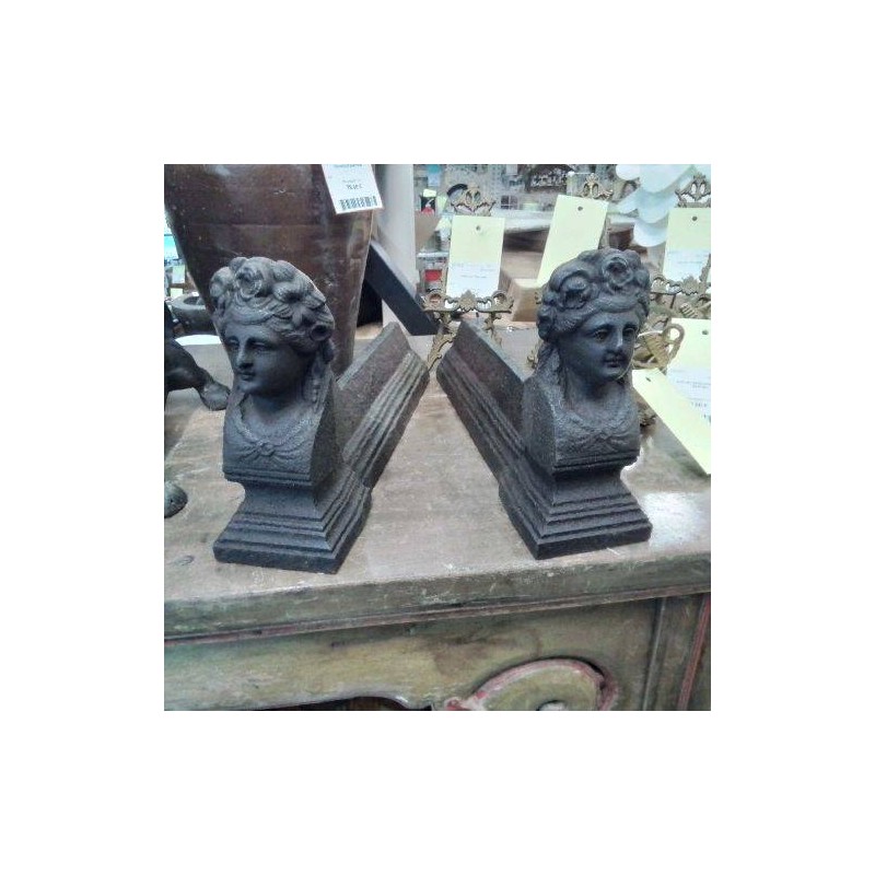PAIRE DE CHENETS BUSTE FEMININ