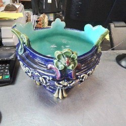 CACHE POT BARBOTINE BLEU FONCÉ INTÉRIEUR BLEU CIEL