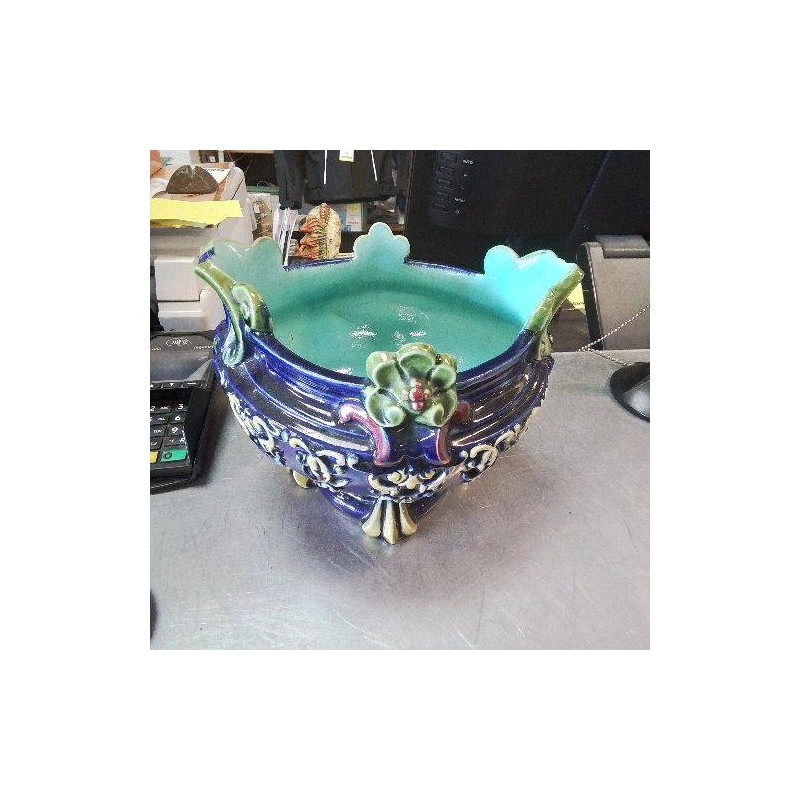 CACHE POT BARBOTINE BLEU FONCÉ INTÉRIEUR BLEU CIEL