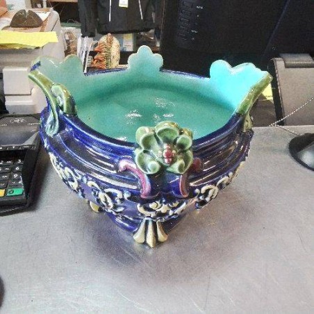 CACHE POT BARBOTINE BLEU FONCÉ INTÉRIEUR BLEU CIEL