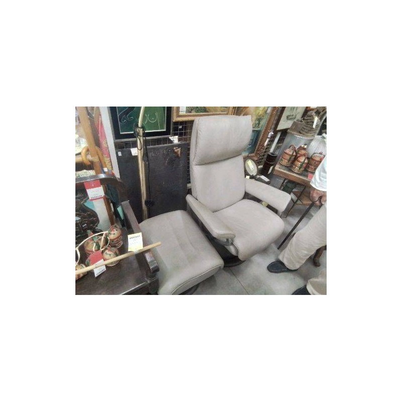 FAUTEUIL STRESSLESS CUIR GRIS + REPOSE PIED